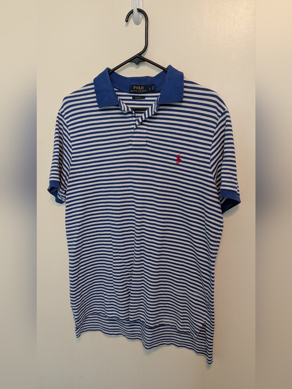 Polo by Ralph Lauren Blue & White Striped Short-Sleeve Polo Red Pony Collared